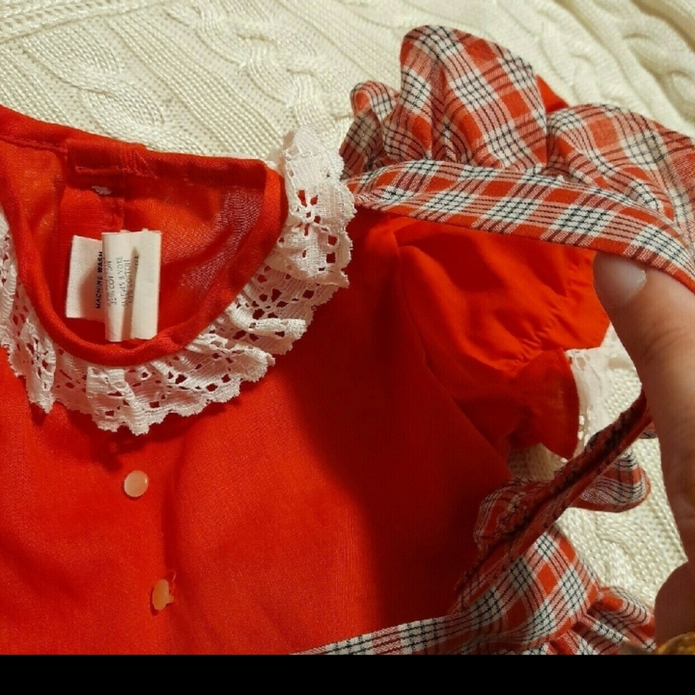 🎄 Host Pick Christmas Pinafore Dress Plaid Eyelet Red 🎄 - Picture 2 of 6